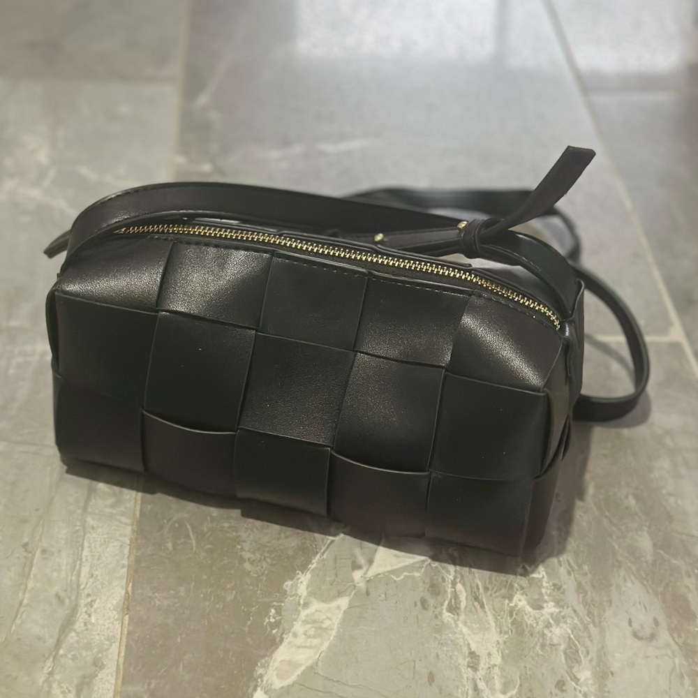 Black Woven Leather Bag